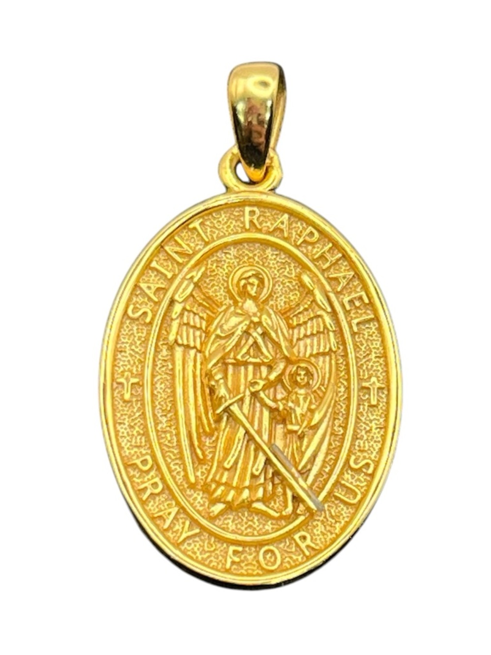 Catholic Saint Raphael gold over sterling silver religious pendant for necklace
